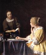 Johannes Vermeer Mistress and maid oil on canvas